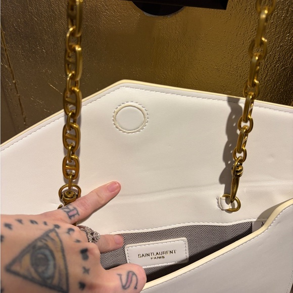 YSL White Leather Envelope Clutch Matching Chain EUC - Picture 4 of 9